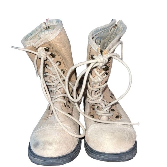 Roxy tan canvas lace and zip combat style women’s boots size 6 - Picture 2 of 8